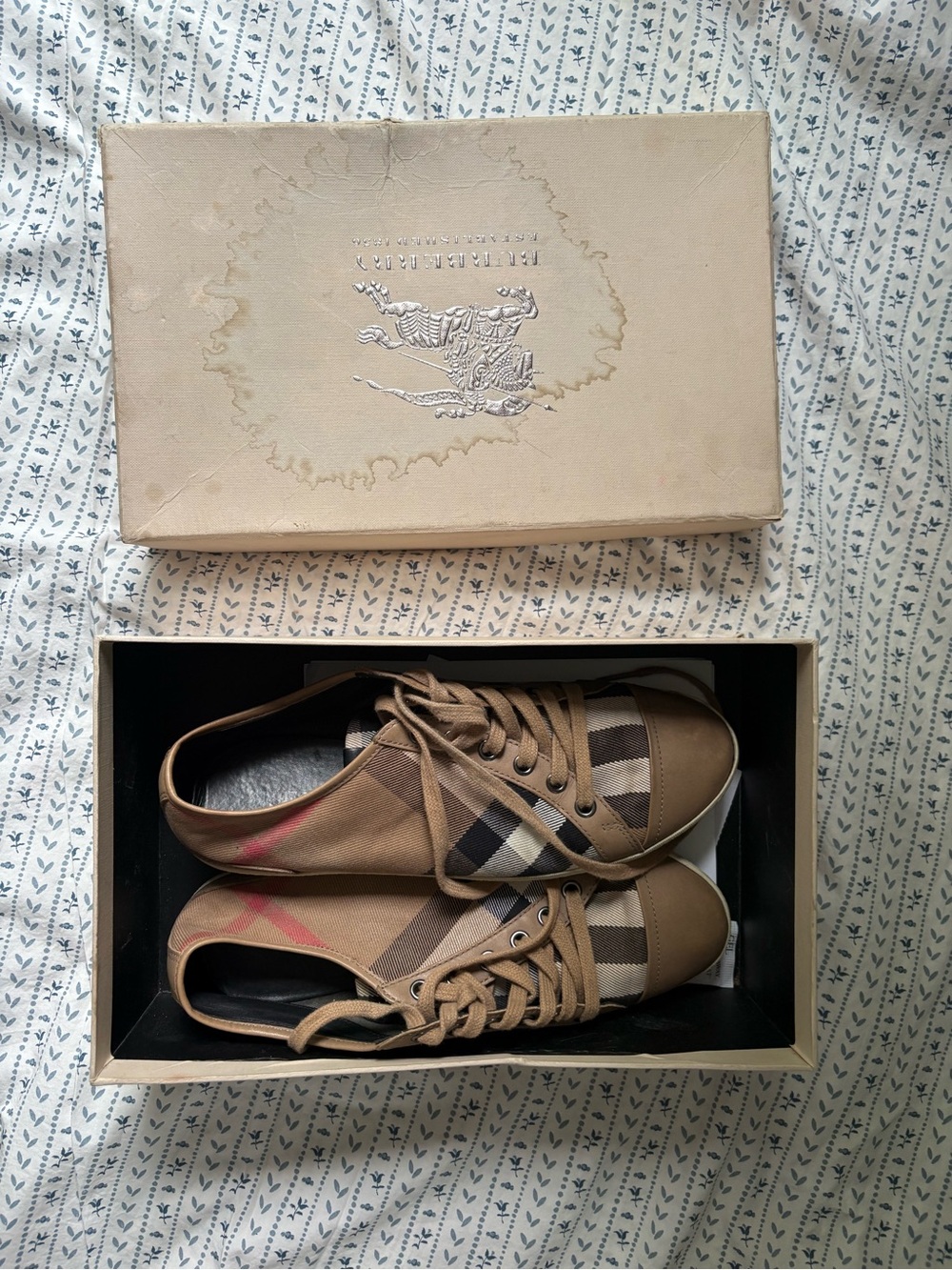 Burberry Tan Check Lace-Up Sneakers